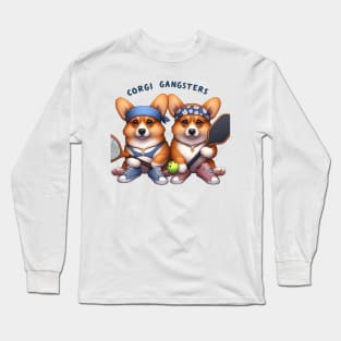 Corgi Puppies Playing Pickleball Design Long Sleeve T-Shirt